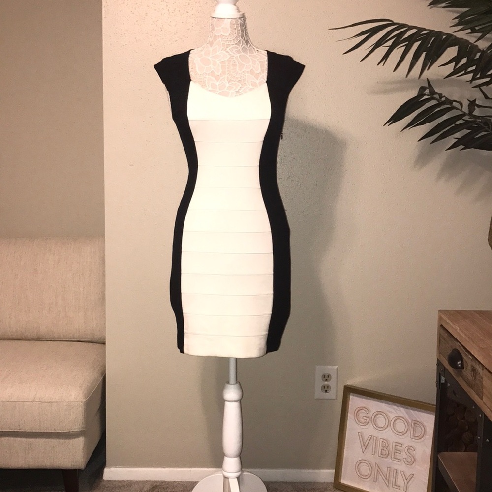 Black and cream midi dress from Express. NWT.
